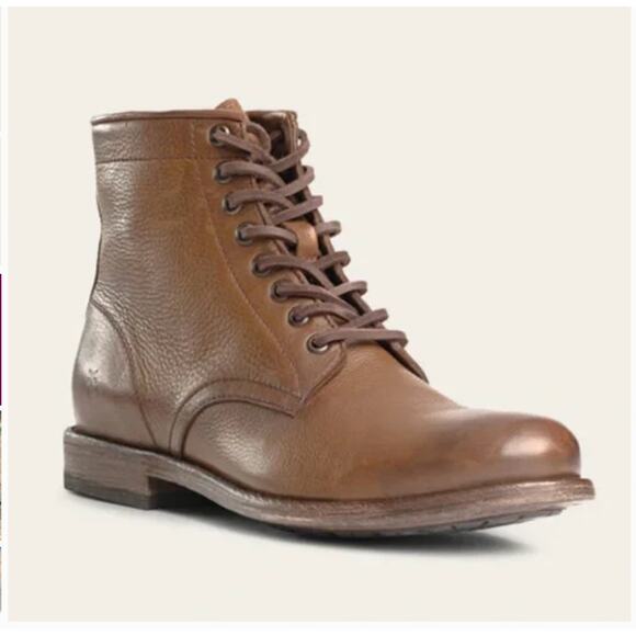 Frye Men's Tyler Lace Up Boots Cognac Full Grain Leather Size 8 NWOB Classic - Picture 1 of 12